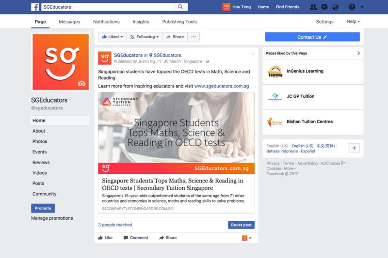 Design and Digital Marketing Portfolio - SGEducators Tuition Portal Development - Facebook Content Marketing