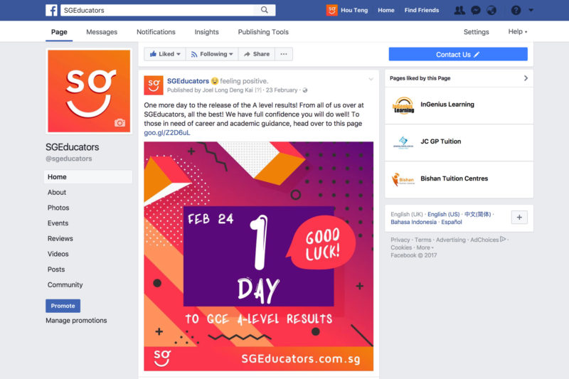 Design and Digital Marketing Portfolio - SGEducators Tuition Portal Development - Facebook Event Jacking Marketing